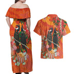 Australia Black Cockatoo Christmas Couples Matching Off Shoulder Maxi Dress and Hawaiian Shirt Banksia Bottlebrush Aboriginal Art - Aussie Hoodie