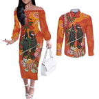 Australia Black Cockatoo Christmas Couples Matching Off The Shoulder Long Sleeve Dress and Long Sleeve Button Shirt Banksia Bottlebrush Aboriginal Art - Aussie Hoodie