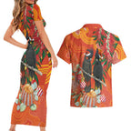 Australia Black Cockatoo Christmas Couples Matching Short Sleeve Bodycon Dress and Hawaiian Shirt Banksia Bottlebrush Aboriginal Art - Aussie Hoodie