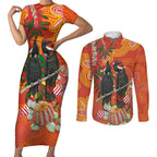 Australia Black Cockatoo Christmas Couples Matching Short Sleeve Bodycon Dress and Long Sleeve Button Shirt Banksia Bottlebrush Aboriginal Art - Aussie Hoodie