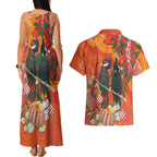 Australia Black Cockatoo Christmas Couples Matching Tank Maxi Dress and Hawaiian Shirt Banksia Bottlebrush Aboriginal Art - Aussie Hoodie