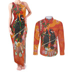 Australia Black Cockatoo Christmas Couples Matching Tank Maxi Dress and Long Sleeve Button Shirt Banksia Bottlebrush Aboriginal Art - Aussie Hoodie