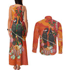 Australia Black Cockatoo Christmas Couples Matching Tank Maxi Dress and Long Sleeve Button Shirt Banksia Bottlebrush Aboriginal Art - Aussie Hoodie