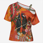 Australia Black Cockatoo Christmas Cross Shoulder Shirt Banksia Bottlebrush Aboriginal Art - Aussie Hoodie