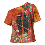 Australia Black Cockatoo Christmas Cross Shoulder Shirt Banksia Bottlebrush Aboriginal Art - Aussie Hoodie