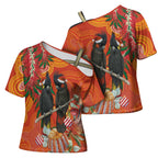 Australia Black Cockatoo Christmas Cross Shoulder Shirt Banksia Bottlebrush Aboriginal Art - Aussie Hoodie