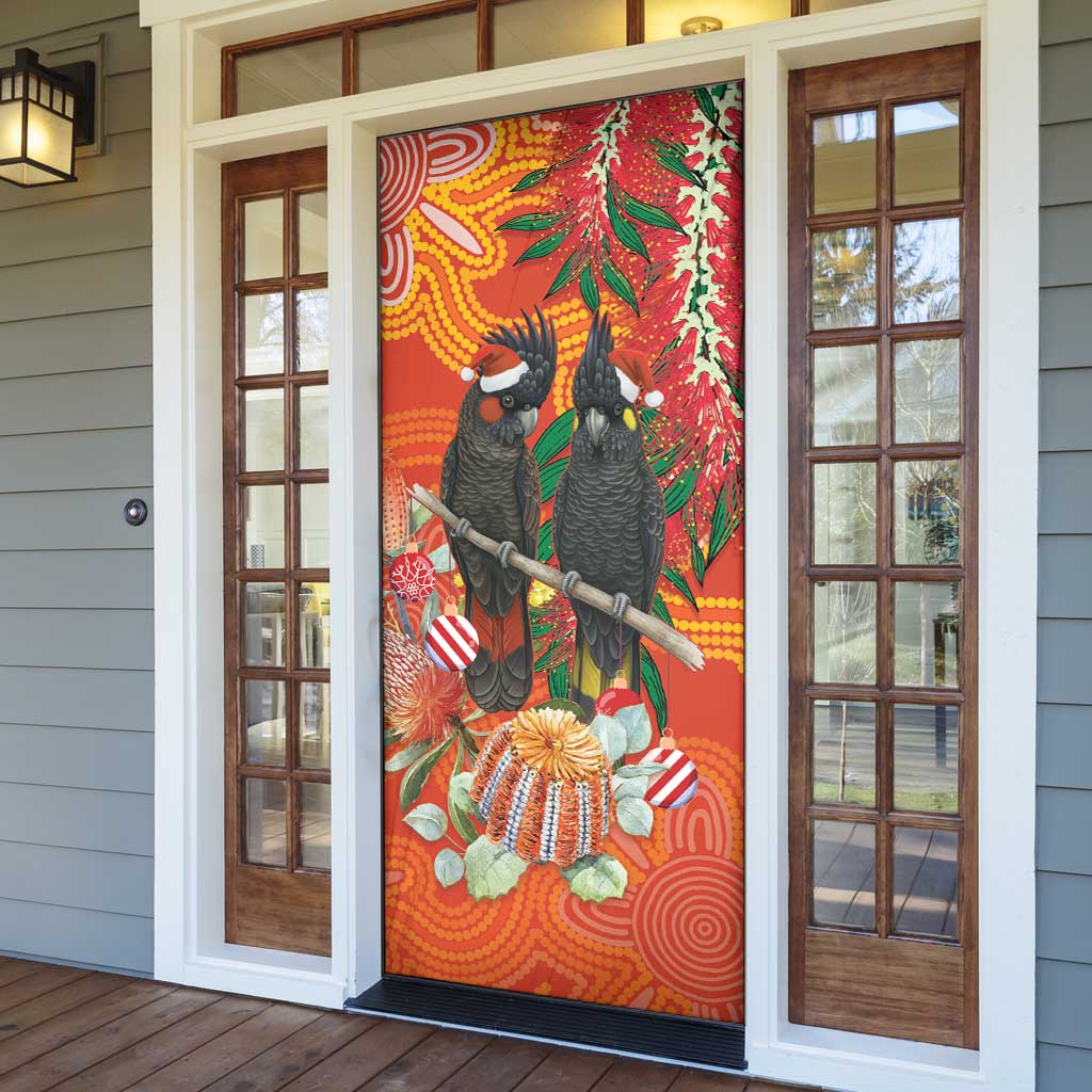 Australia Black Cockatoo Christmas Door Cover Banksia Bottlebrush Aboriginal Art - Aussie Hoodie