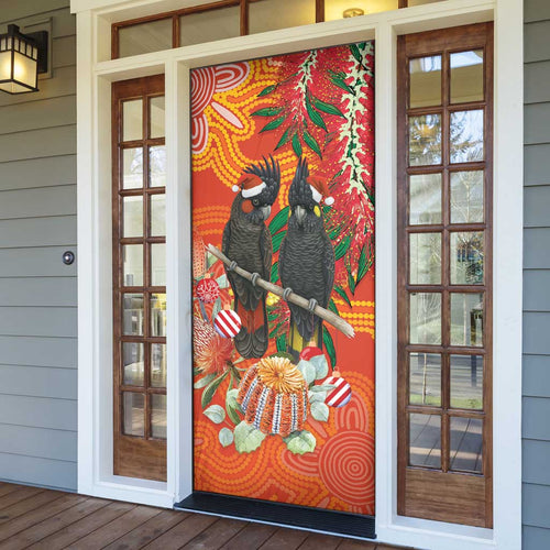 Australia Black Cockatoo Christmas Door Cover Banksia Bottlebrush Aboriginal Art - Aussie Hoodie