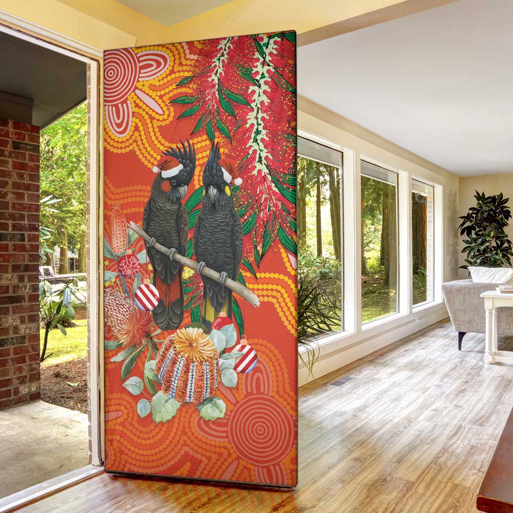 Australia Black Cockatoo Christmas Door Cover Banksia Bottlebrush Aboriginal Art - Aussie Hoodie