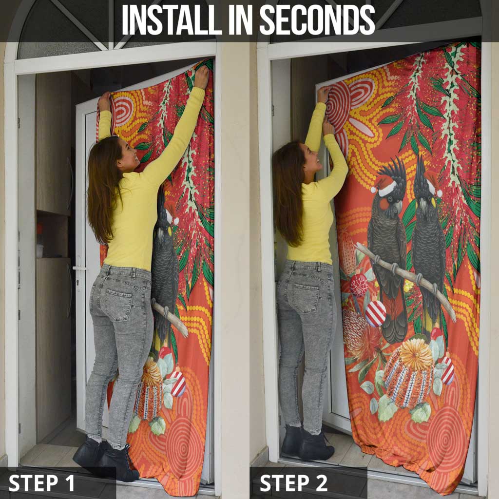 Australia Black Cockatoo Christmas Door Cover Banksia Bottlebrush Aboriginal Art - Aussie Hoodie