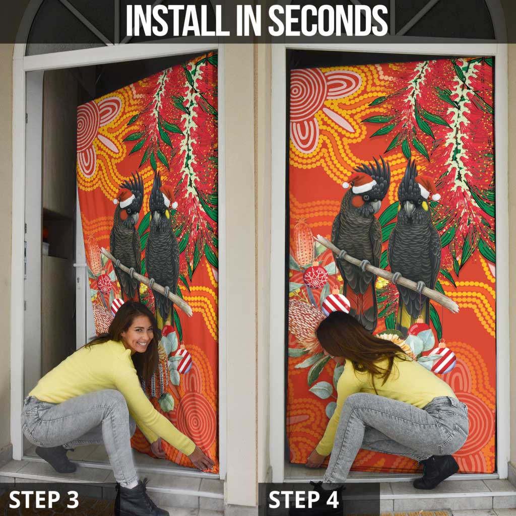 Australia Black Cockatoo Christmas Door Cover Banksia Bottlebrush Aboriginal Art - Aussie Hoodie