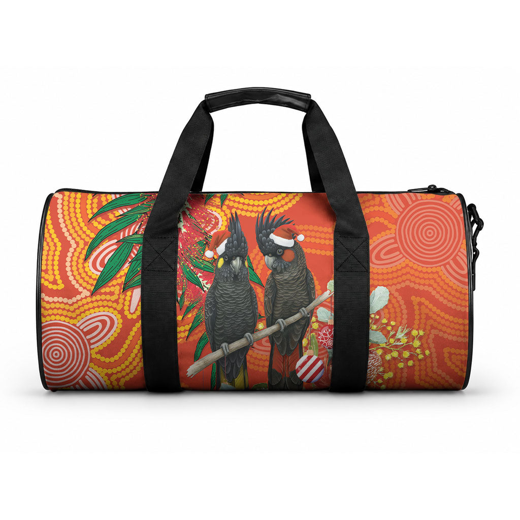 Australia Black Cockatoo Christmas Duffle Bag Banksia Bottlebrush Aboriginal Art