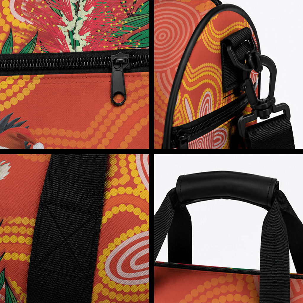 Australia Black Cockatoo Christmas Duffle Bag Banksia Bottlebrush Aboriginal Art