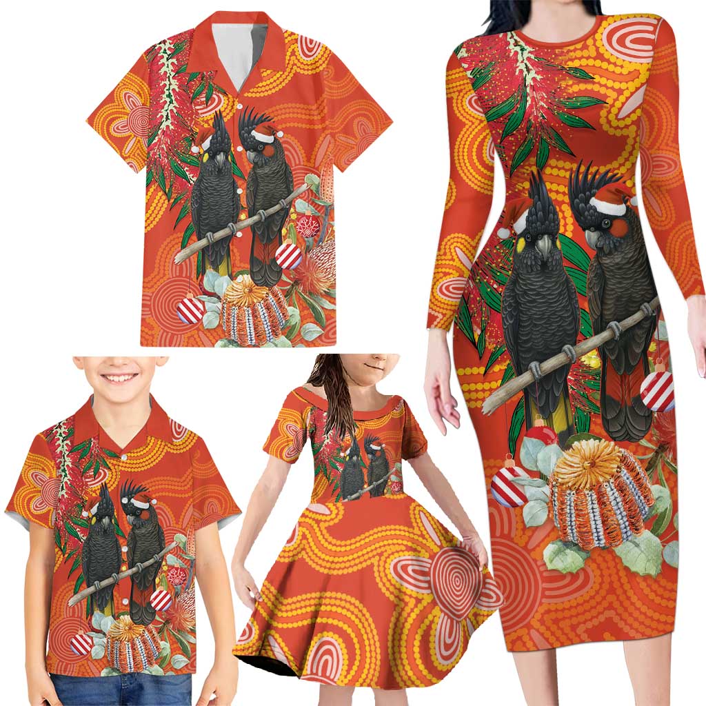 Australia Black Cockatoo Christmas Family Matching Long Sleeve Bodycon Dress and Hawaiian Shirt Banksia Bottlebrush Aboriginal Art - Aussie Hoodie