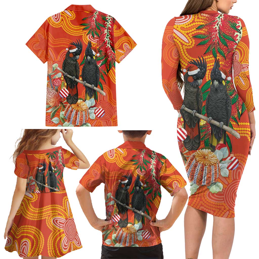 Australia Black Cockatoo Christmas Family Matching Long Sleeve Bodycon Dress and Hawaiian Shirt Banksia Bottlebrush Aboriginal Art - Aussie Hoodie