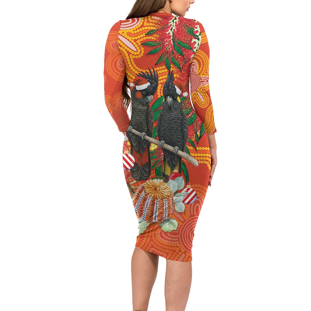 Australia Black Cockatoo Christmas Family Matching Long Sleeve Bodycon Dress and Hawaiian Shirt Banksia Bottlebrush Aboriginal Art - Aussie Hoodie