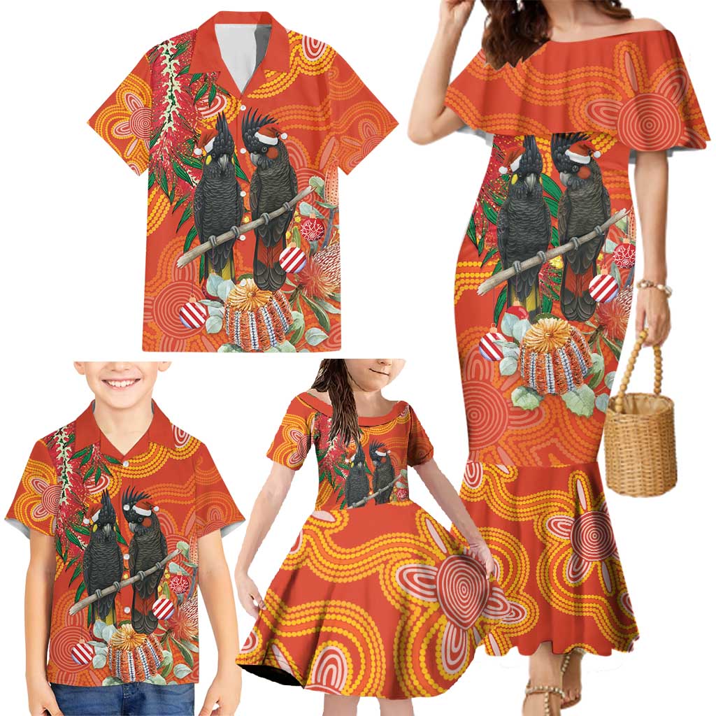 Australia Black Cockatoo Christmas Family Matching Mermaid Dress and Hawaiian Shirt Banksia Bottlebrush Aboriginal Art - Aussie Hoodie