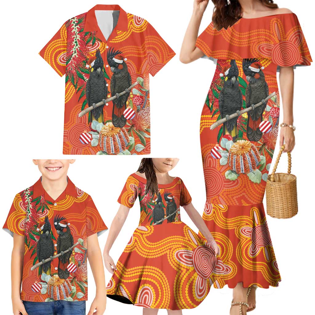 Australia Black Cockatoo Christmas Family Matching Mermaid Dress and Hawaiian Shirt Banksia Bottlebrush Aboriginal Art - Aussie Hoodie