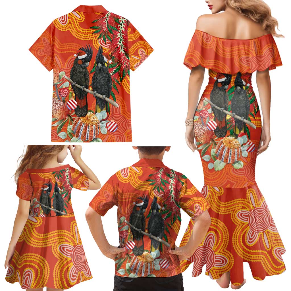 Australia Black Cockatoo Christmas Family Matching Mermaid Dress and Hawaiian Shirt Banksia Bottlebrush Aboriginal Art - Aussie Hoodie