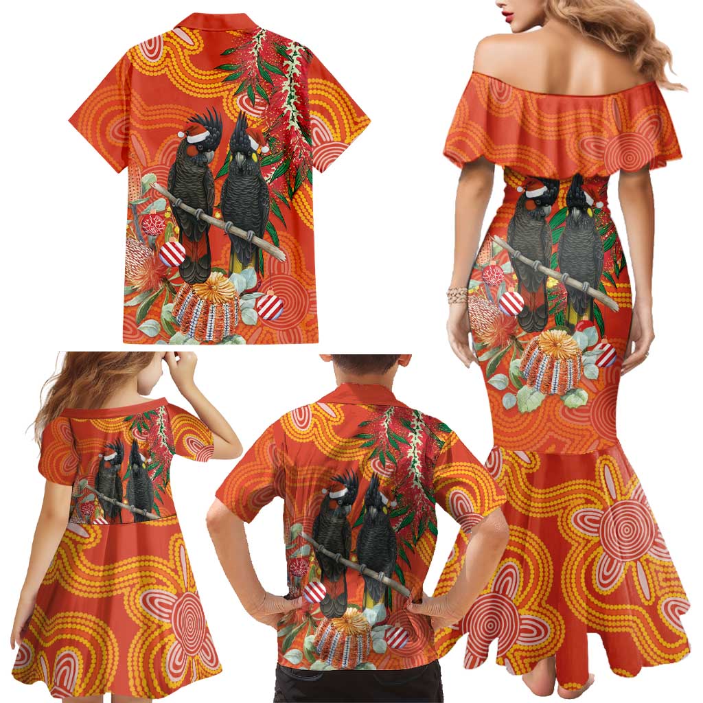 Australia Black Cockatoo Christmas Family Matching Mermaid Dress and Hawaiian Shirt Banksia Bottlebrush Aboriginal Art - Aussie Hoodie