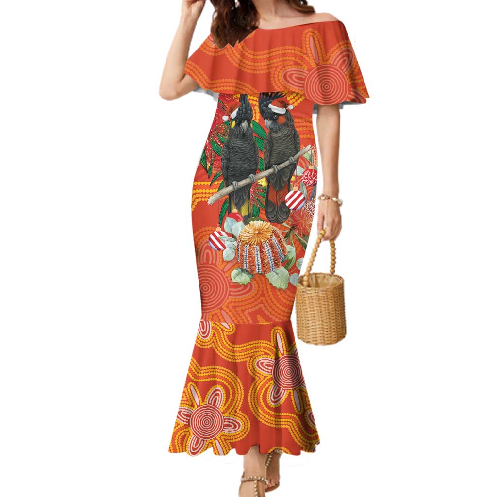 Australia Black Cockatoo Christmas Family Matching Mermaid Dress and Hawaiian Shirt Banksia Bottlebrush Aboriginal Art - Aussie Hoodie