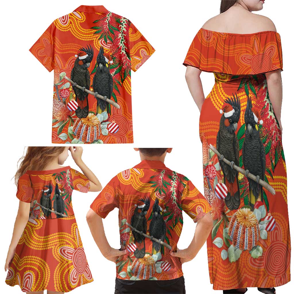 Australia Black Cockatoo Christmas Family Matching Off Shoulder Maxi Dress and Hawaiian Shirt Banksia Bottlebrush Aboriginal Art - Aussie Hoodie