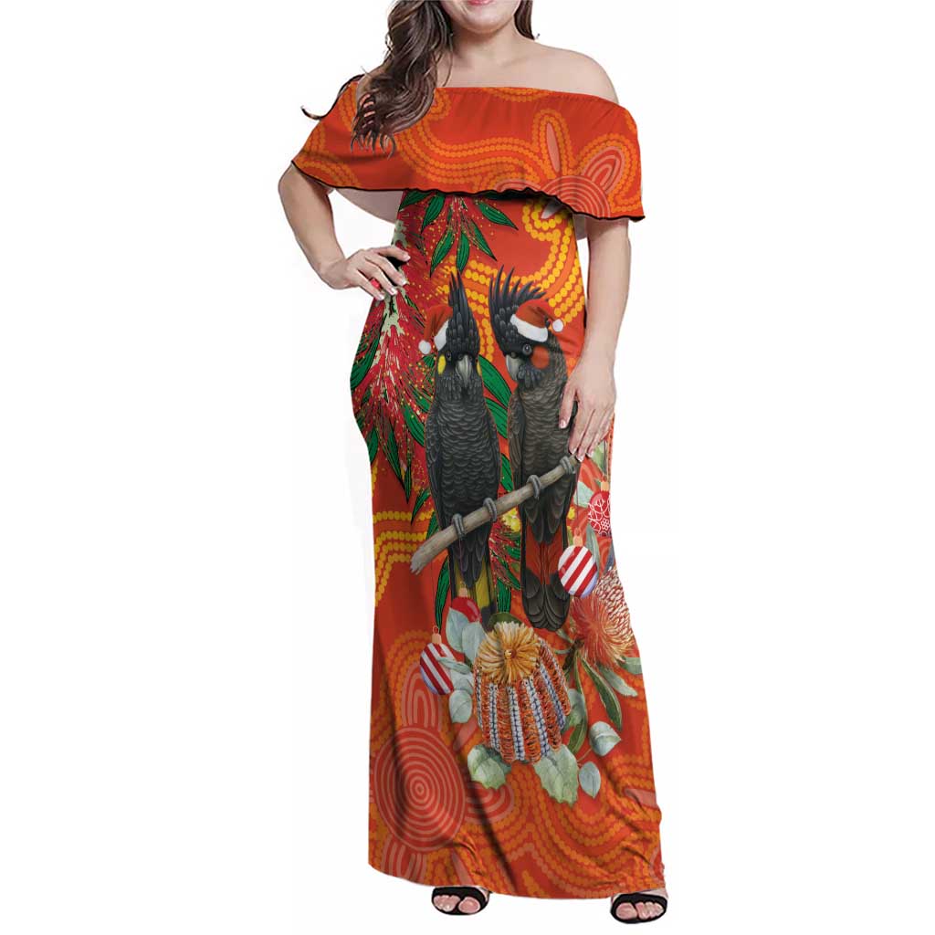 Australia Black Cockatoo Christmas Family Matching Off Shoulder Maxi Dress and Hawaiian Shirt Banksia Bottlebrush Aboriginal Art - Aussie Hoodie