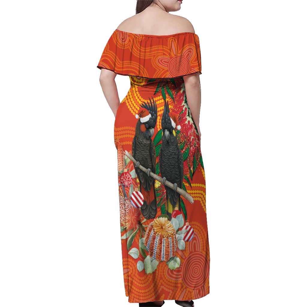 Australia Black Cockatoo Christmas Family Matching Off Shoulder Maxi Dress and Hawaiian Shirt Banksia Bottlebrush Aboriginal Art - Aussie Hoodie