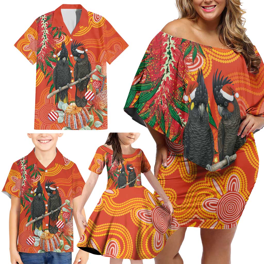 Australia Black Cockatoo Christmas Family Matching Off Shoulder Short Dress and Hawaiian Shirt Banksia Bottlebrush Aboriginal Art - Aussie Hoodie