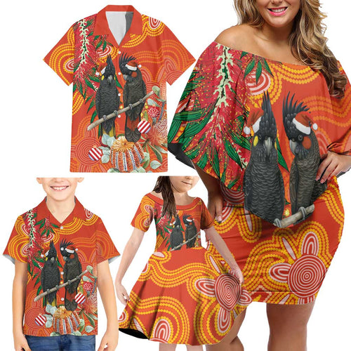 Australia Black Cockatoo Christmas Family Matching Off Shoulder Short Dress and Hawaiian Shirt Banksia Bottlebrush Aboriginal Art - Aussie Hoodie