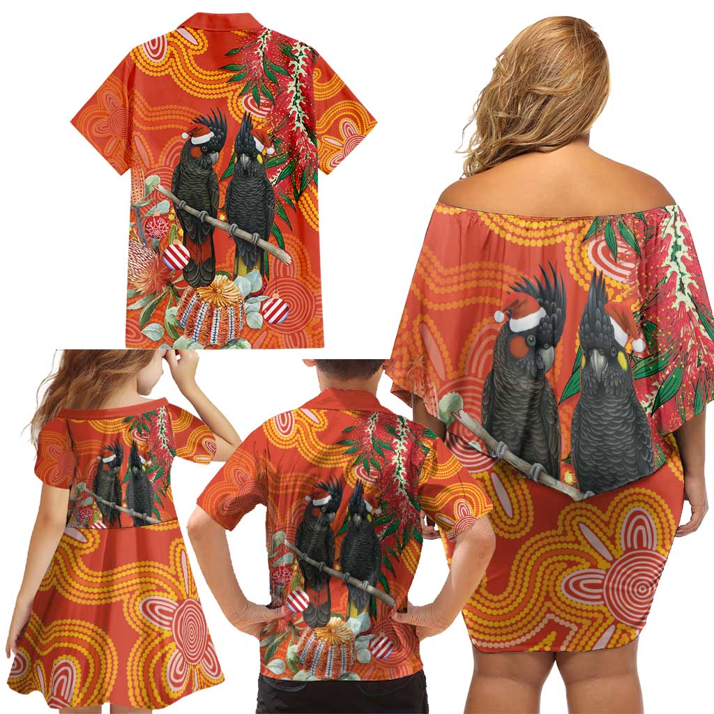 Australia Black Cockatoo Christmas Family Matching Off Shoulder Short Dress and Hawaiian Shirt Banksia Bottlebrush Aboriginal Art - Aussie Hoodie