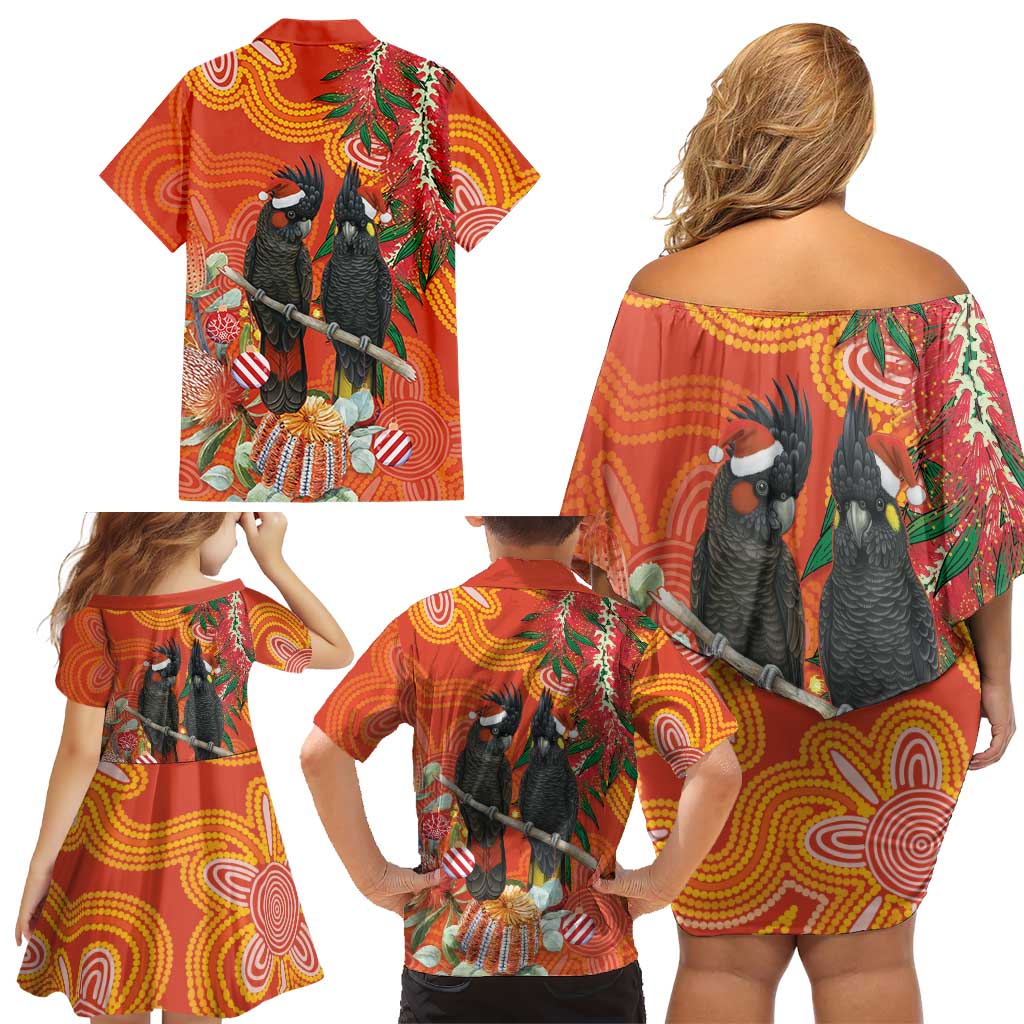 Australia Black Cockatoo Christmas Family Matching Off Shoulder Short Dress and Hawaiian Shirt Banksia Bottlebrush Aboriginal Art - Aussie Hoodie