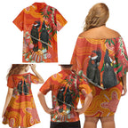Australia Black Cockatoo Christmas Family Matching Off Shoulder Short Dress and Hawaiian Shirt Banksia Bottlebrush Aboriginal Art - Aussie Hoodie