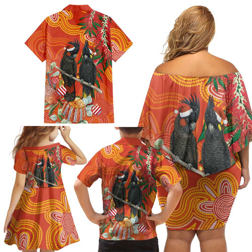 Australia Black Cockatoo Christmas Family Matching Off Shoulder Short Dress and Hawaiian Shirt Banksia Bottlebrush Aboriginal Art - Aussie Hoodie