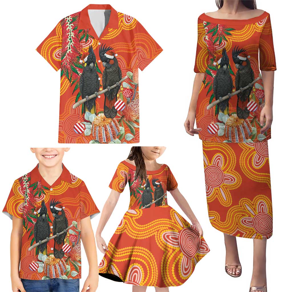 Australia Black Cockatoo Christmas Family Matching Puletasi and Hawaiian Shirt Banksia Bottlebrush Aboriginal Art - Aussie Hoodie