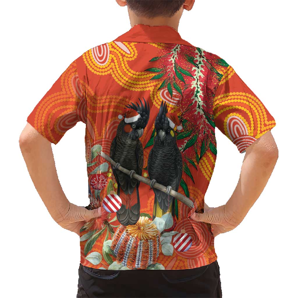 Australia Black Cockatoo Christmas Family Matching Puletasi and Hawaiian Shirt Banksia Bottlebrush Aboriginal Art - Aussie Hoodie