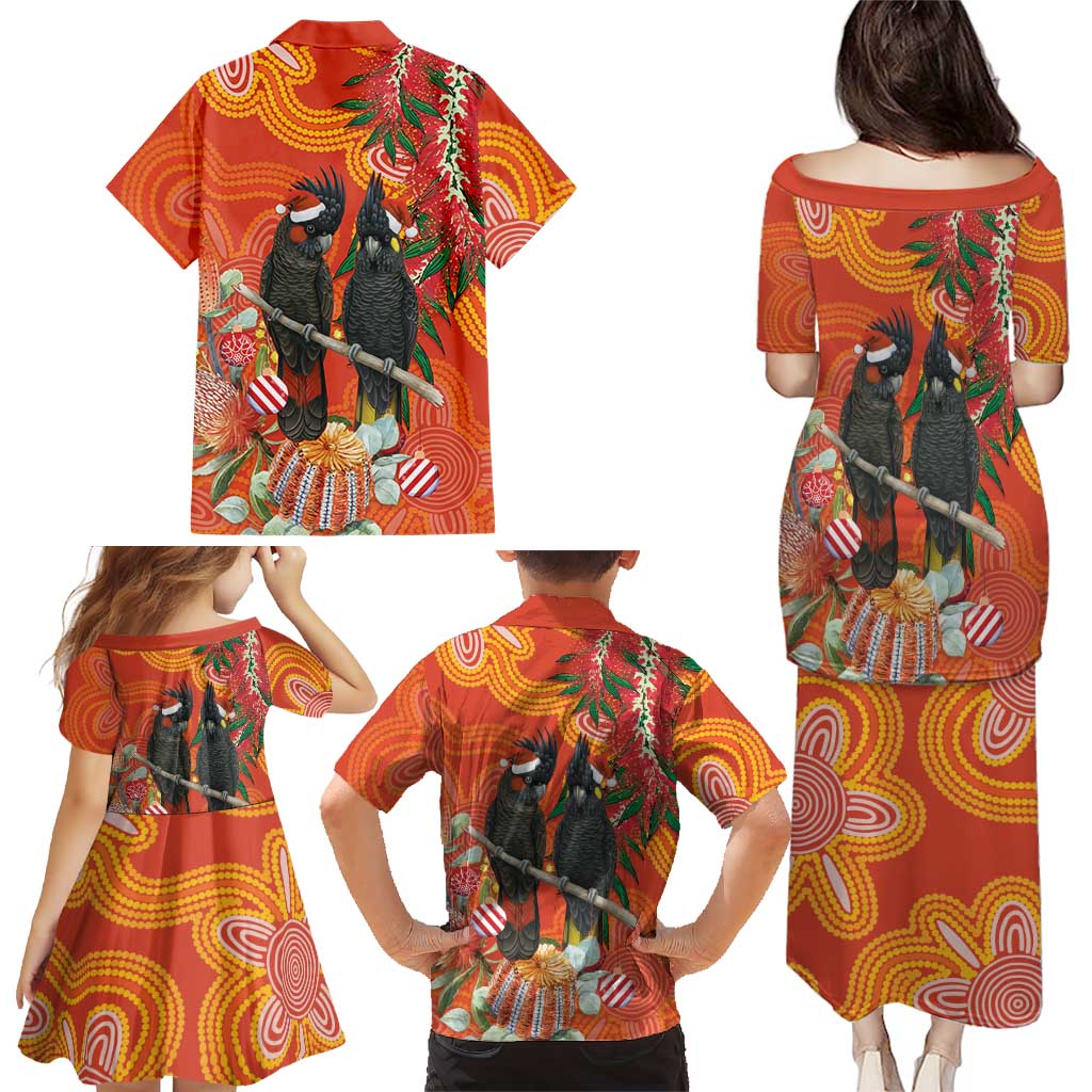 Australia Black Cockatoo Christmas Family Matching Puletasi and Hawaiian Shirt Banksia Bottlebrush Aboriginal Art - Aussie Hoodie