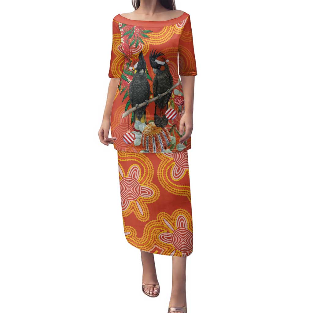 Australia Black Cockatoo Christmas Family Matching Puletasi and Hawaiian Shirt Banksia Bottlebrush Aboriginal Art - Aussie Hoodie