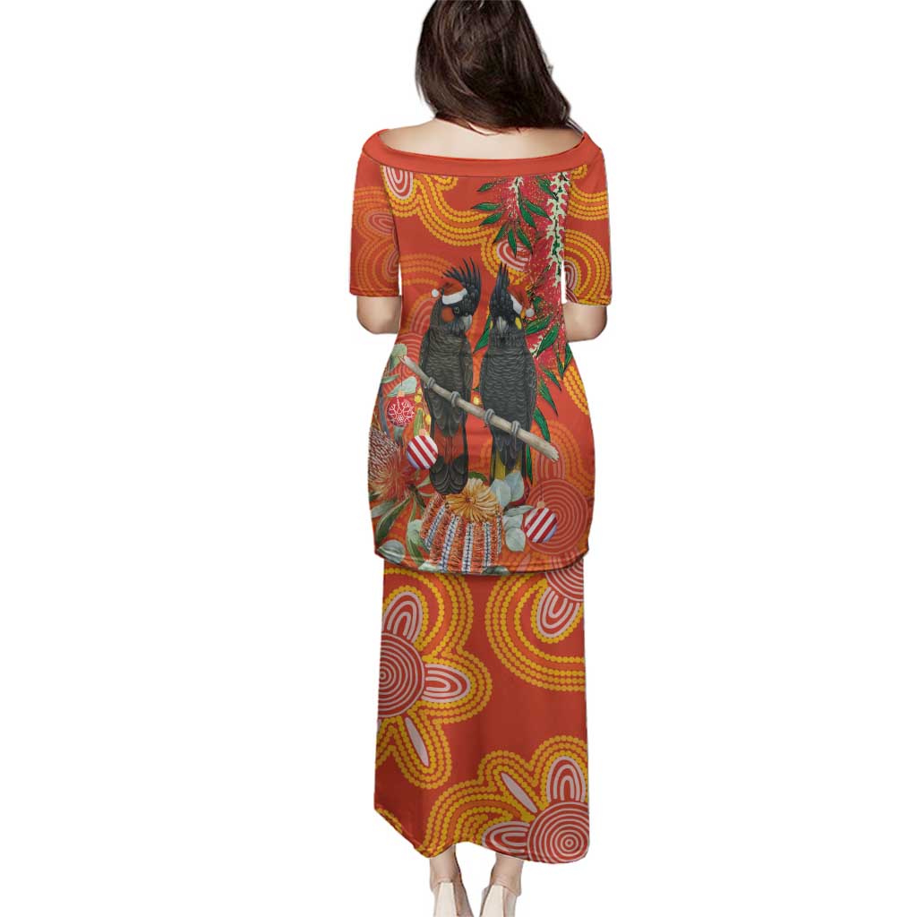 Australia Black Cockatoo Christmas Family Matching Puletasi and Hawaiian Shirt Banksia Bottlebrush Aboriginal Art - Aussie Hoodie