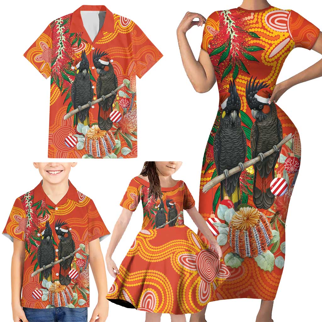 Australia Black Cockatoo Christmas Family Matching Short Sleeve Bodycon Dress and Hawaiian Shirt Banksia Bottlebrush Aboriginal Art - Aussie Hoodie