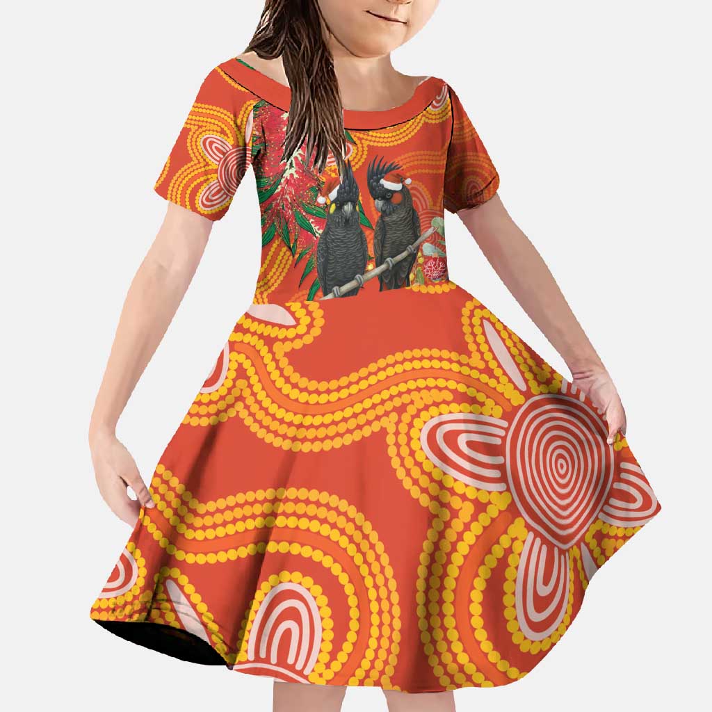 Australia Black Cockatoo Christmas Family Matching Short Sleeve Bodycon Dress and Hawaiian Shirt Banksia Bottlebrush Aboriginal Art - Aussie Hoodie