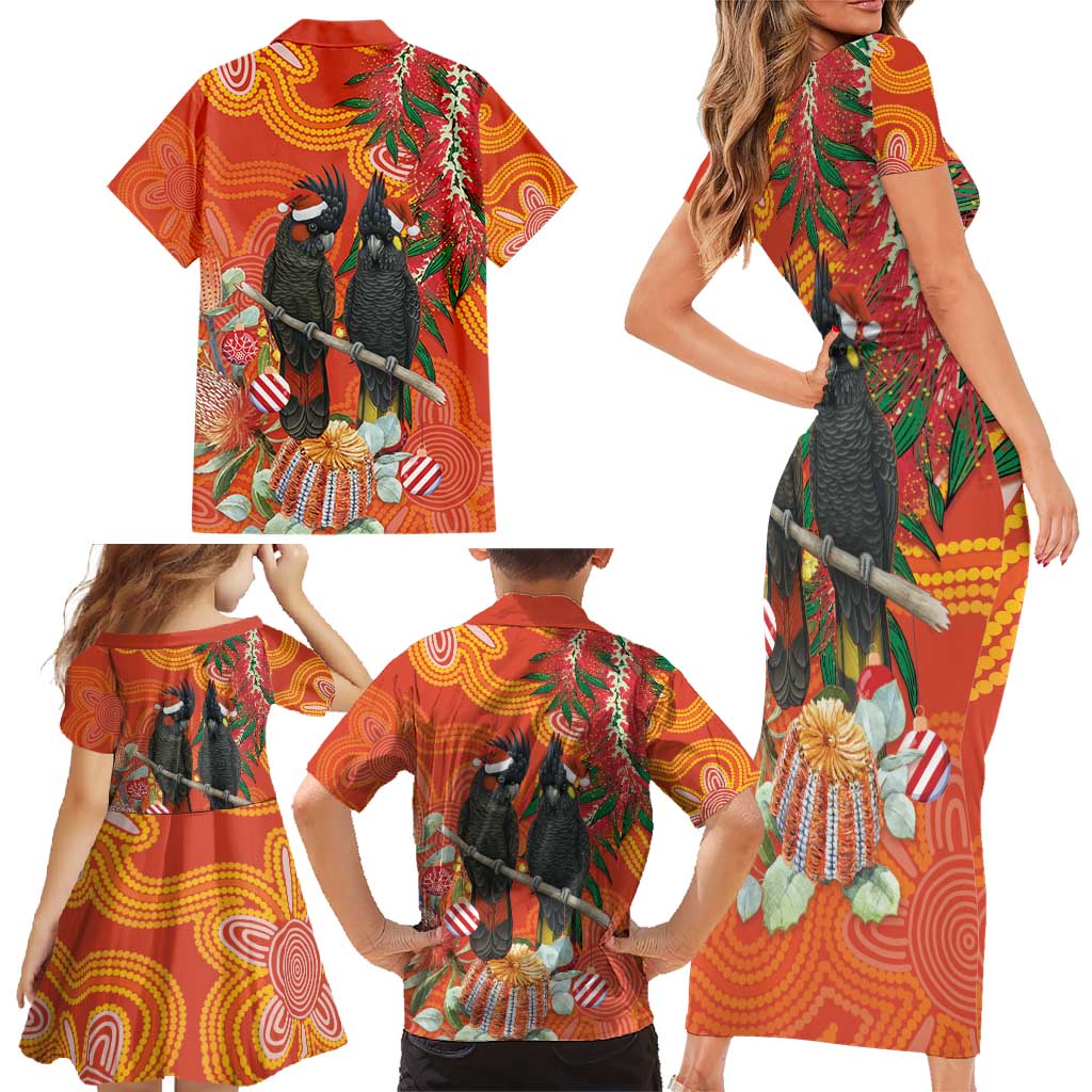 Australia Black Cockatoo Christmas Family Matching Short Sleeve Bodycon Dress and Hawaiian Shirt Banksia Bottlebrush Aboriginal Art - Aussie Hoodie