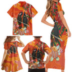 Australia Black Cockatoo Christmas Family Matching Short Sleeve Bodycon Dress and Hawaiian Shirt Banksia Bottlebrush Aboriginal Art - Aussie Hoodie