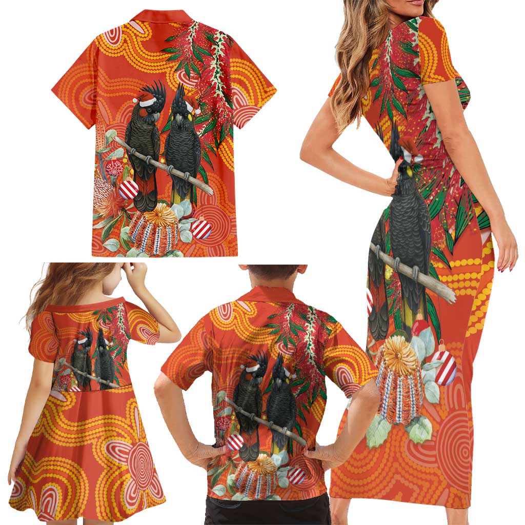 Australia Black Cockatoo Christmas Family Matching Short Sleeve Bodycon Dress and Hawaiian Shirt Banksia Bottlebrush Aboriginal Art - Aussie Hoodie