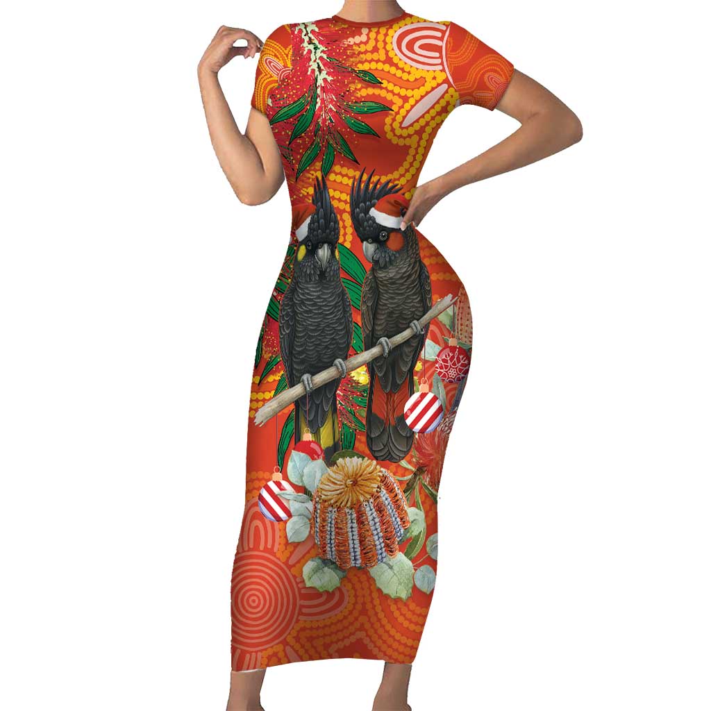 Australia Black Cockatoo Christmas Family Matching Short Sleeve Bodycon Dress and Hawaiian Shirt Banksia Bottlebrush Aboriginal Art - Aussie Hoodie