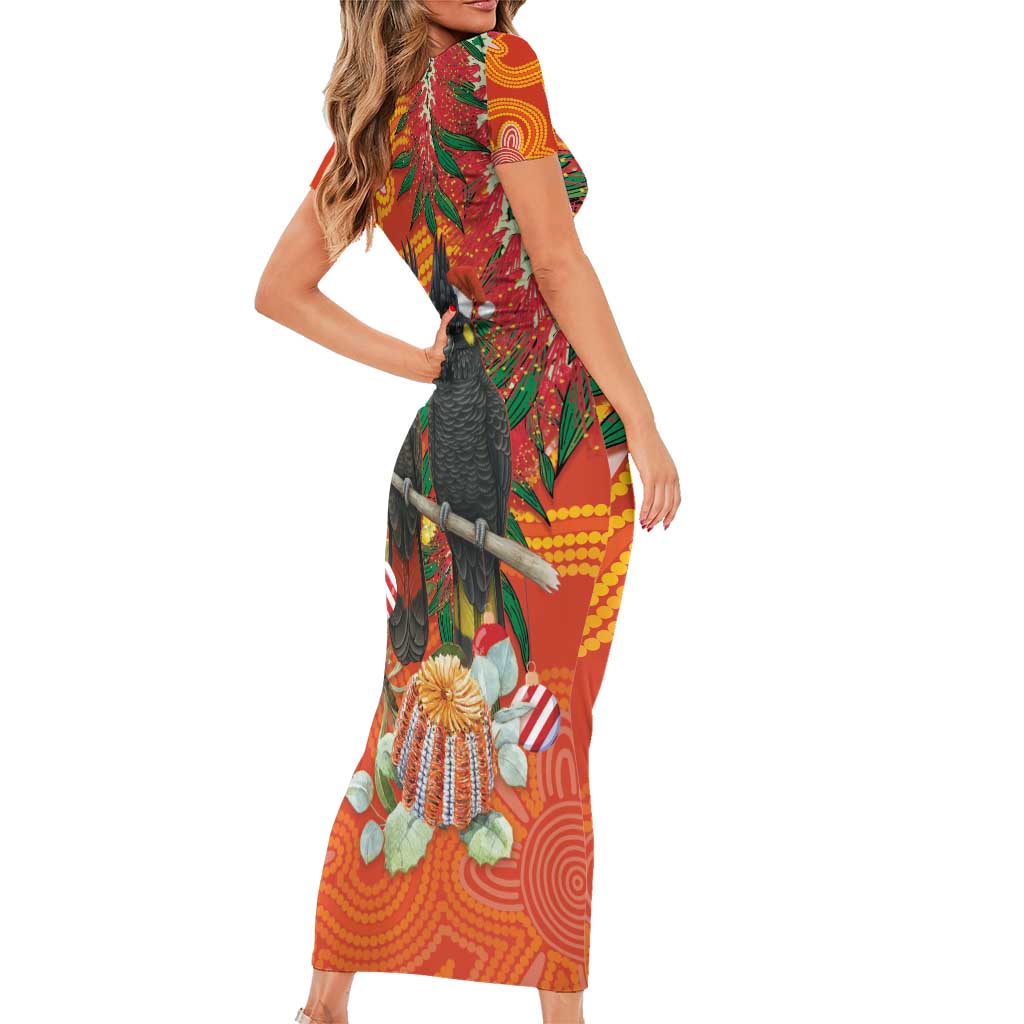 Australia Black Cockatoo Christmas Family Matching Short Sleeve Bodycon Dress and Hawaiian Shirt Banksia Bottlebrush Aboriginal Art - Aussie Hoodie
