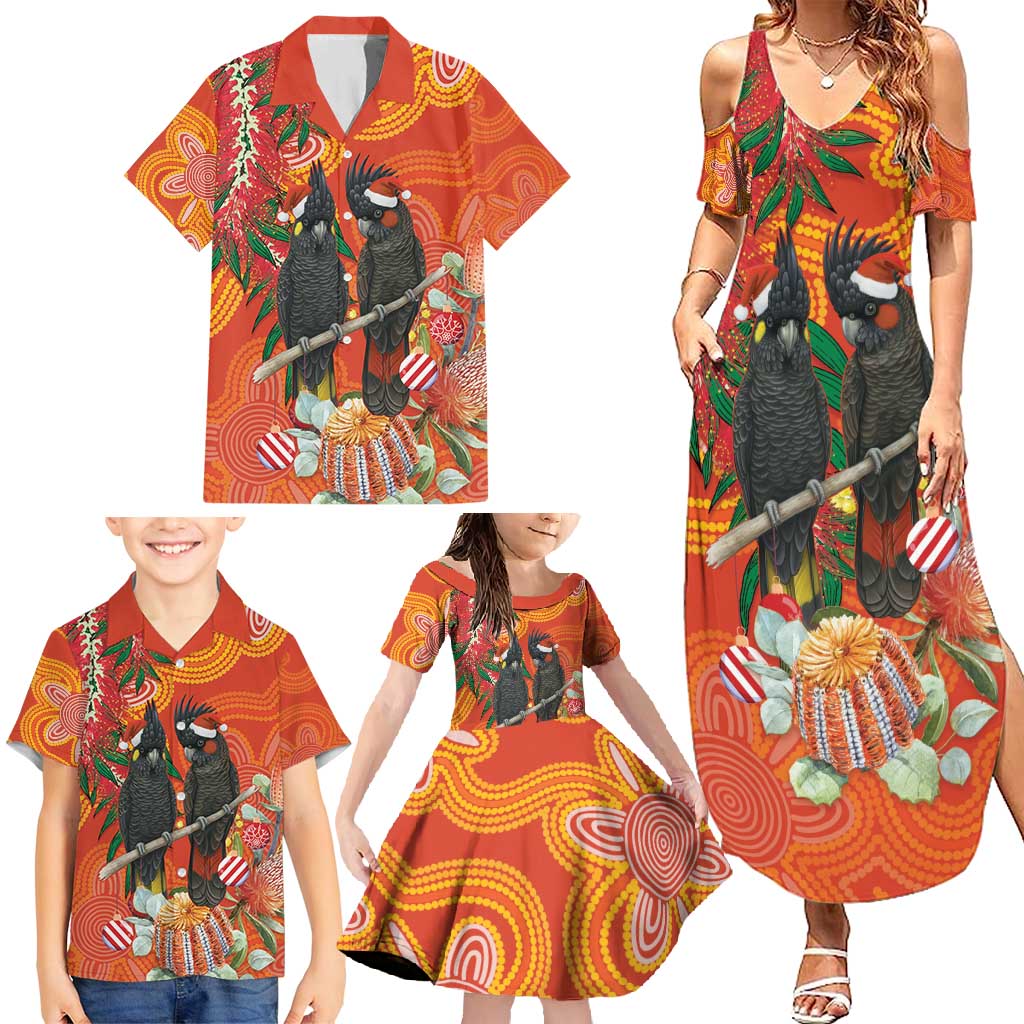 Australia Black Cockatoo Christmas Family Matching Summer Maxi Dress and Hawaiian Shirt Banksia Bottlebrush Aboriginal Art - Aussie Hoodie