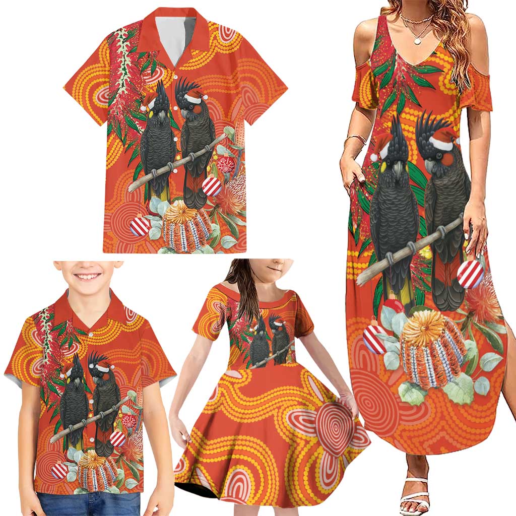 Australia Black Cockatoo Christmas Family Matching Summer Maxi Dress and Hawaiian Shirt Banksia Bottlebrush Aboriginal Art - Aussie Hoodie