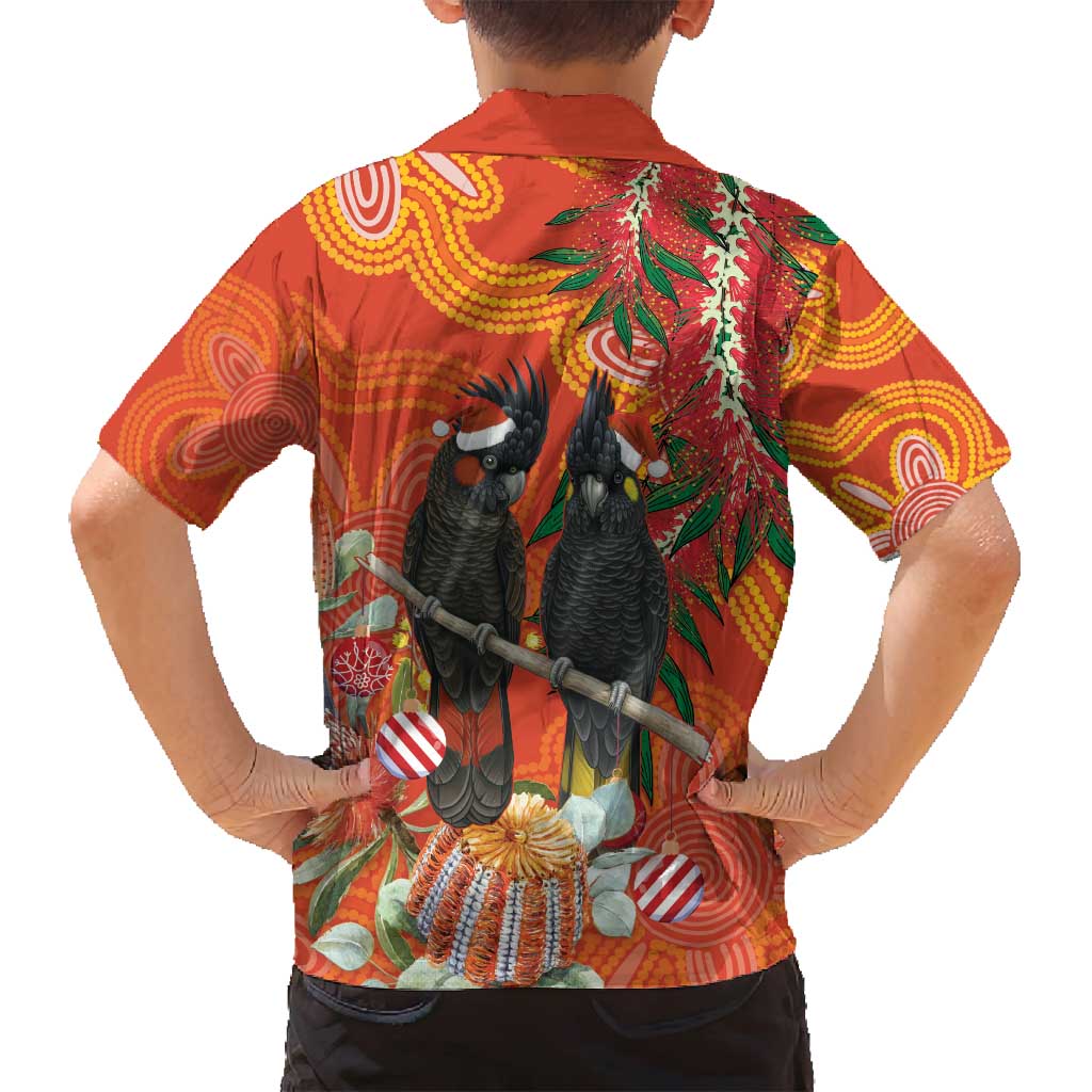 Australia Black Cockatoo Christmas Family Matching Summer Maxi Dress and Hawaiian Shirt Banksia Bottlebrush Aboriginal Art - Aussie Hoodie