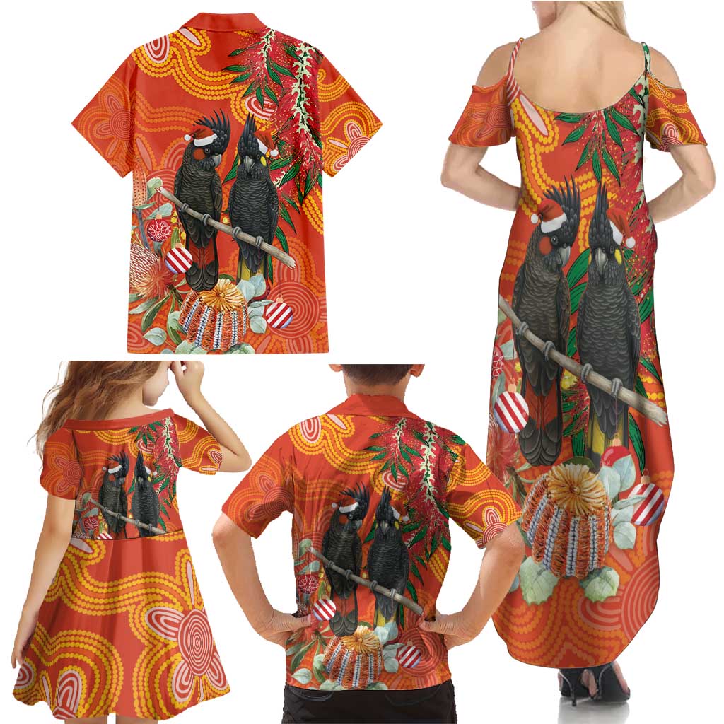 Australia Black Cockatoo Christmas Family Matching Summer Maxi Dress and Hawaiian Shirt Banksia Bottlebrush Aboriginal Art - Aussie Hoodie